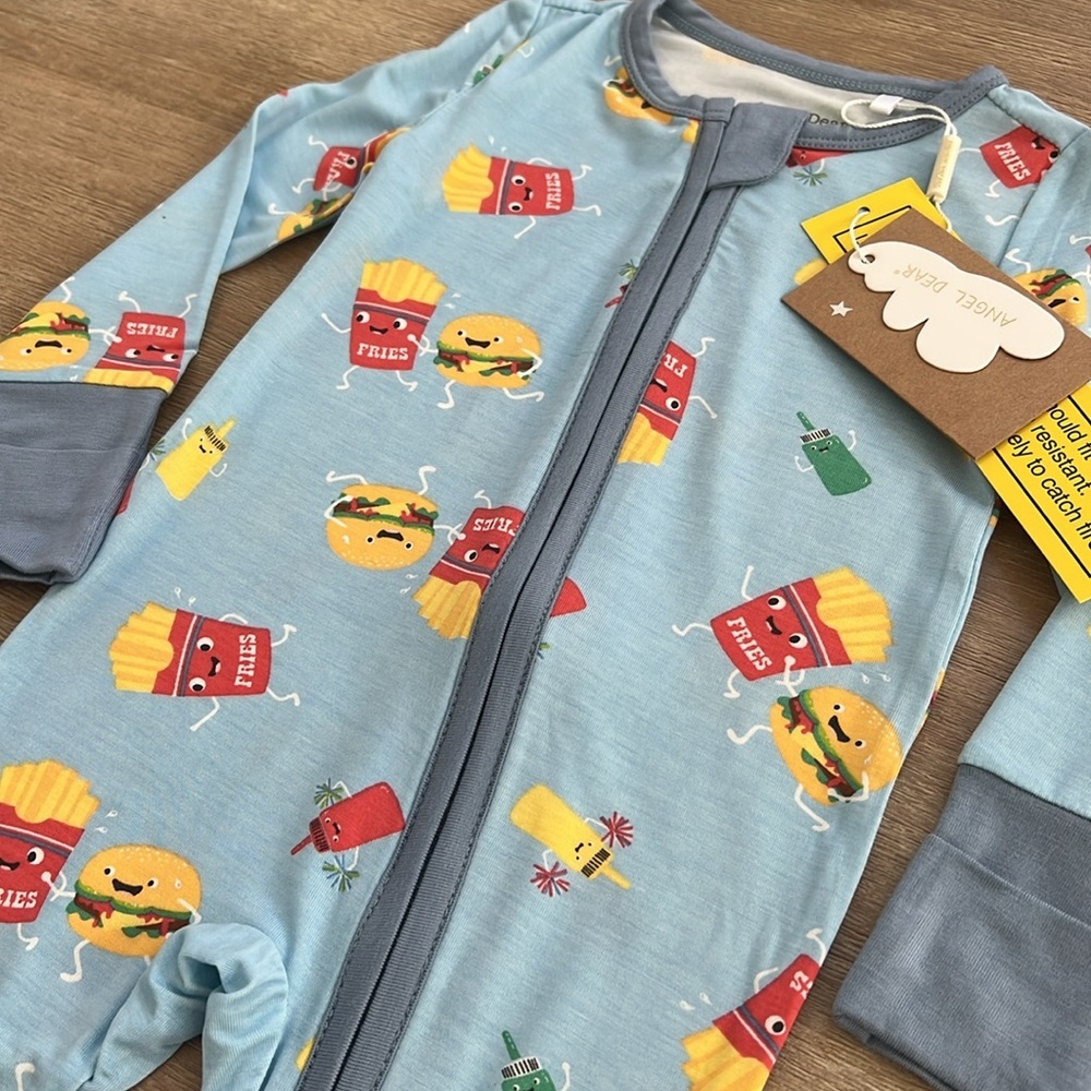 Angel Dear Baby Boy Bamboo Coverall Romper 0-3 months Fast Food Americana 4th - Picture 3 of 5